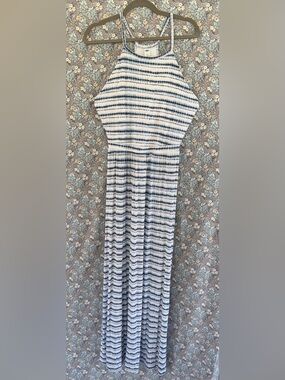 Old Navy White and Navy Blue Striped Maxi Dress